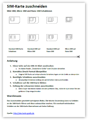 SIM Karte zuschneiden Schablone