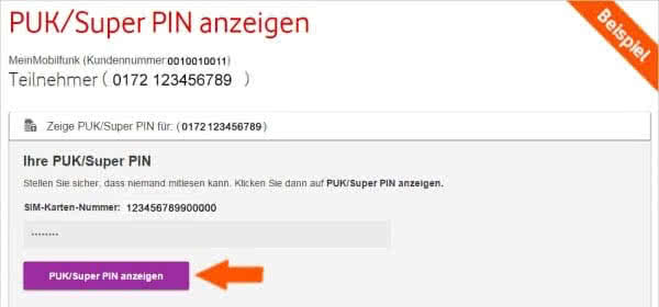 Vodafone PUK vergessen